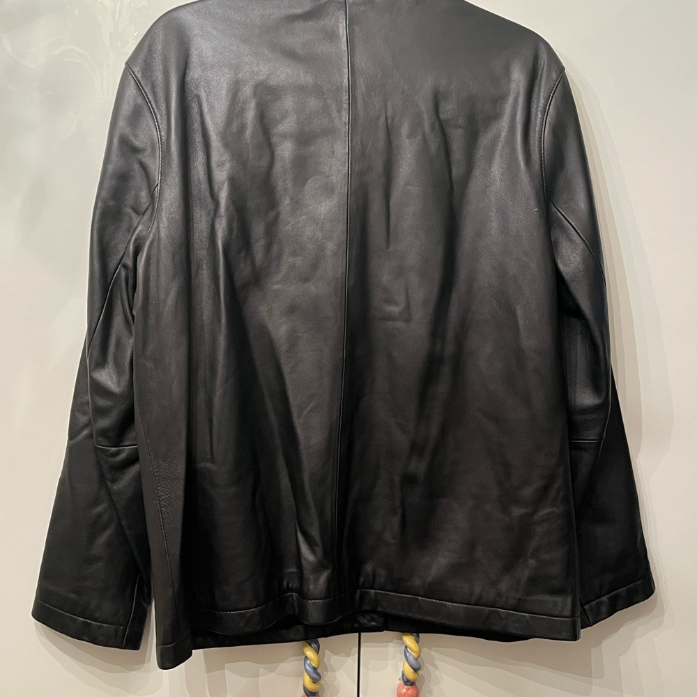 Gap Black Leather Button Front Jacket Size Xl. - image 2